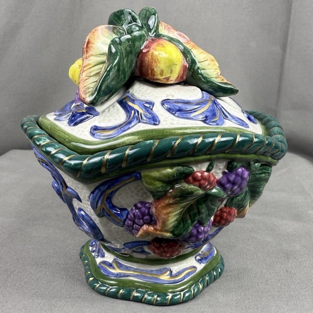 Vintage Florentine Fruit by FITZ & FLOYD Lid Dish Bowl, Candy Dish